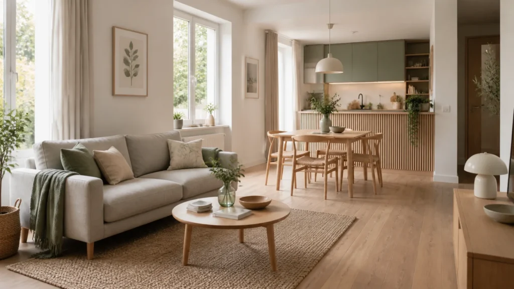 Jasny salon 20m2 połączony z jadalnią